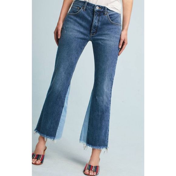 Anthropologie Pilcro Womens Mid-Rise Cotton Flare-Cropped Jeans Blue Size 32 - Picture 1 of 13